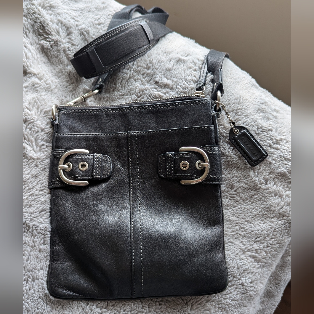Coach Black Leather Crossbody Bag With Buckle Detail
